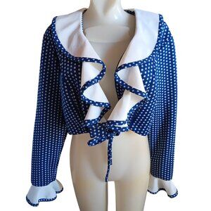 Vintage Women's Large Crop Top 1970's Polka Dot Ruffle JC Penney Stretch Knit